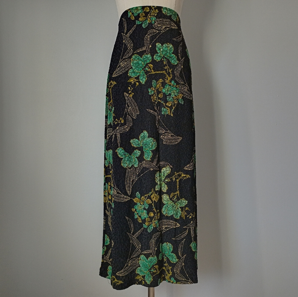 Vintage maxi skirt Emerald golden floral print maxi skirt